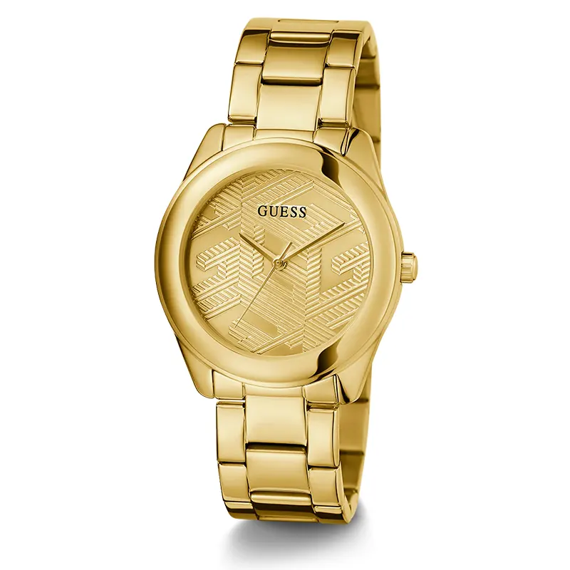 Guess Cubed Quartz Champagne Dial Ladies Watch- GW0606L2